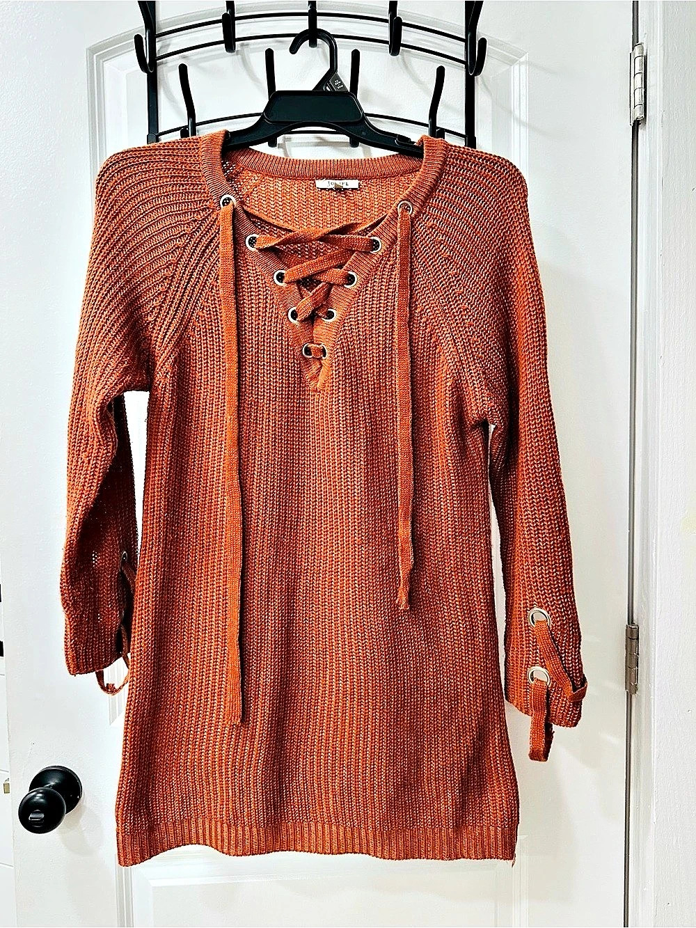 Jodifl Lace-Up V-Neck Sweater Small